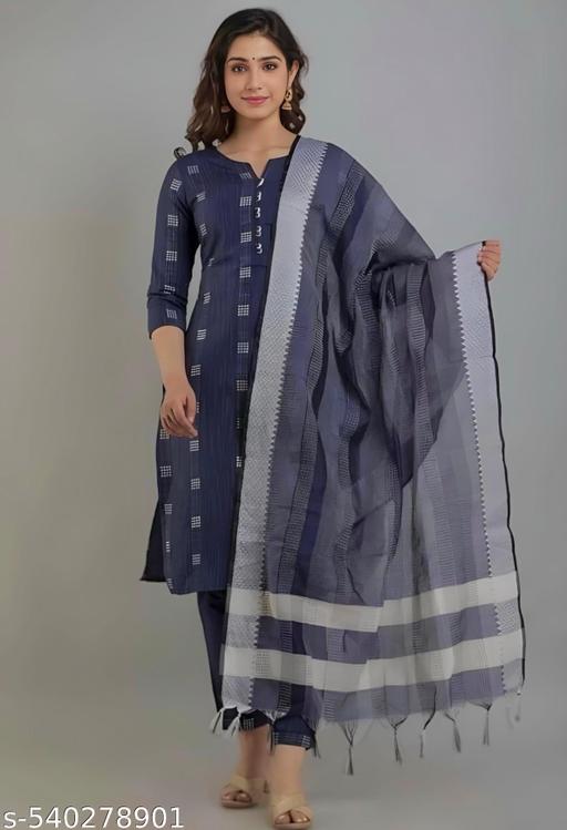 Naira Self Biue Khadi Cotton Design - MC-FASHIONS.COM