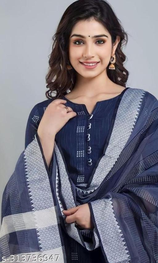 Women's Regular Khadi Kurti Pant Set with Dupatta | Dupatta Sets | Dupatta Sets For Women | Palazzo Set | Blue | - MC-FASHIONS.COM