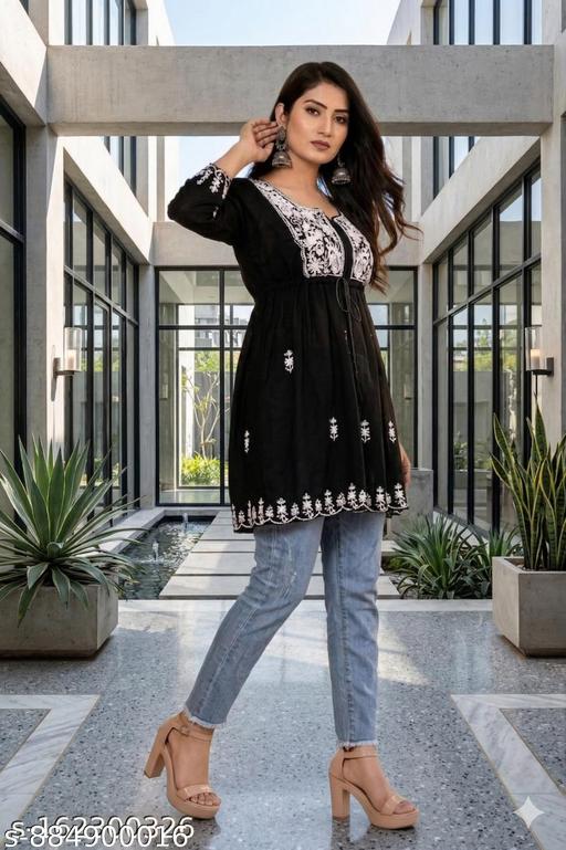 WHITE EMBROIDERED SOFT WOMEN'S WESTERN TOP & TUNICS - MC-FASHIONS.COM