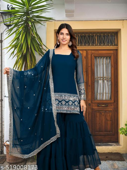 New Trendy Sharara Kurta Set for Haldi & Mehndi | Blue Sharara | Black Sharara | Red Sharara | Green Sharara | Pink Sharara | Purple Sharara | Golden Sharara | Silver Sharara | Beige Sharara | White Sharara - MC-FASHIONS.COM