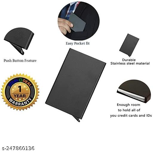 Black Stainless Steel RFID Card Holder (50BK-Black Push Card holder) - MC-FASHIONS.COM