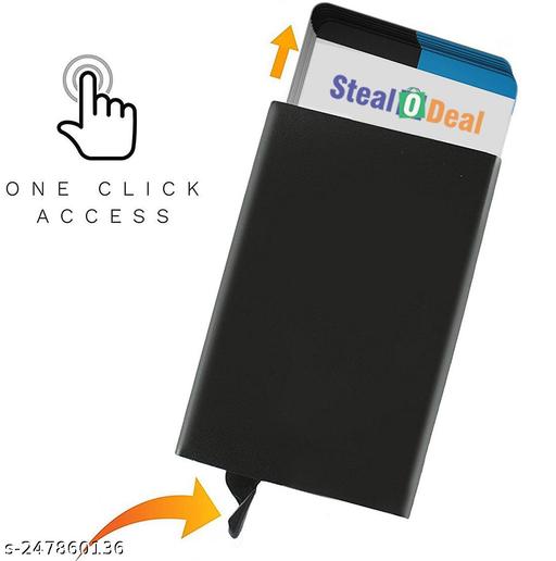 Black Stainless Steel RFID Card Holder (50BK-Black Push Card holder) - MC-FASHIONS.COM
