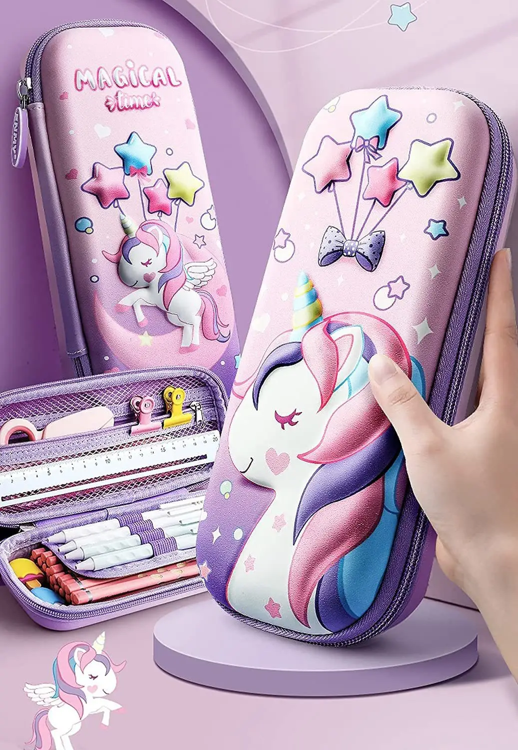 3D Cover Eva Pencil Case Large Capacity Pencil Pouch Bag Compass School Pouch Organizer For Students Kids Stylish Pen Holder Pouch - Royal Basket