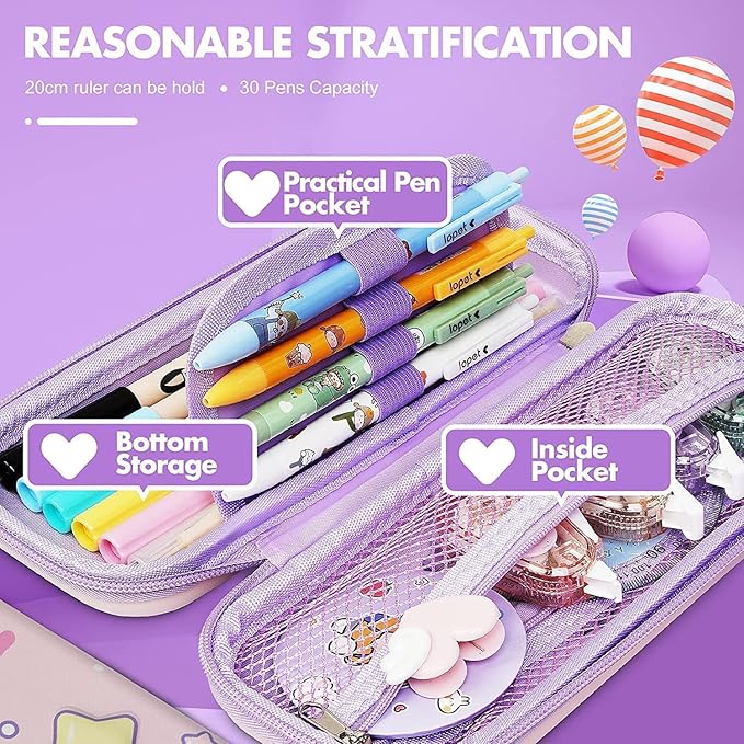 3D Unicorn Cover Large Capacity Pencil Case Compass with Compartments, School Supply Organizer for Students, Stationery Box, Cosmetic Zip Pouch Bag (1 Unit) - Royal Basket