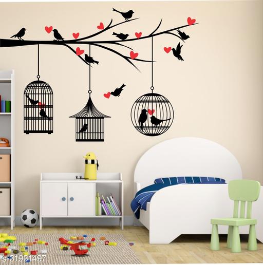 Decor Studio Tree Branch Birds Cage Sticker | Romantic Wall Decor for Bedroom & Hall (pvc vinyl covering area 121cm X 85cm ) - Royal Basket