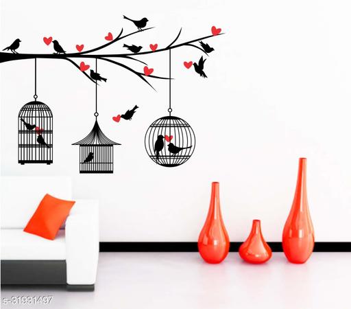 Decor Studio Tree Branch Birds Cage Sticker | Romantic Wall Decor for Bedroom & Hall (pvc vinyl covering area 121cm X 85cm ) - Royal Basket
