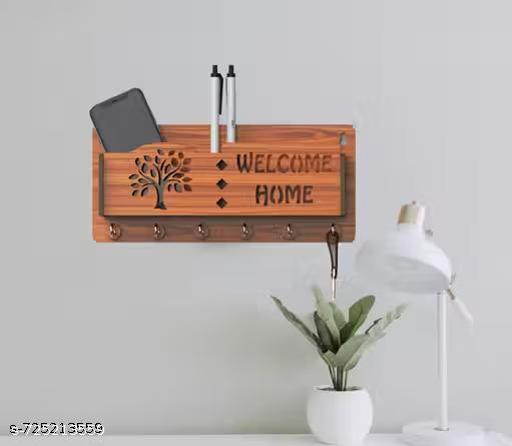 Wooden Key Holder Wall Mounted Key Holder Key Holder with Mobile Stand Key Holder for Home Wall Shri Trimbakeshwar Wooden Key Holder Temple Design Key Holder Wooden Wall Key Hanger Key Holder with 6 Hooks Mobile Stand with Key Holder Wall Organizer Key Holder Wooden Decorative Key Holder - Royal Basket