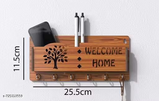 Wooden Key Holder Wall Mounted Key Holder Key Holder with Mobile Stand Key Holder for Home Wall Shri Trimbakeshwar Wooden Key Holder Temple Design Key Holder Wooden Wall Key Hanger Key Holder with 6 Hooks Mobile Stand with Key Holder Wall Organizer Key Holder Wooden Decorative Key Holder - Royal Basket