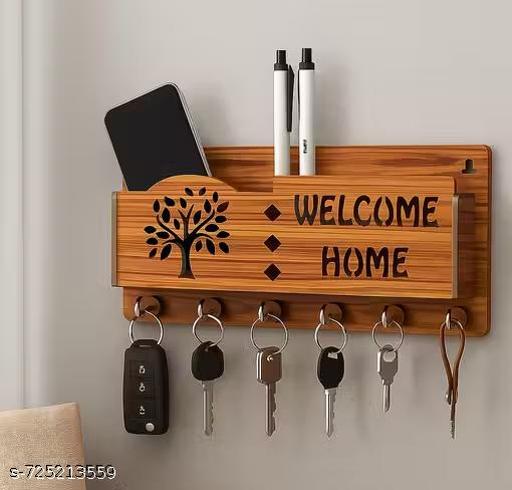 Wooden Key Holder Wall Mounted Key Holder Key Holder with Mobile Stand Key Holder for Home Wall Shri Trimbakeshwar Wooden Key Holder Temple Design Key Holder Wooden Wall Key Hanger Key Holder with 6 Hooks Mobile Stand with Key Holder Wall Organizer Key Holder Wooden Decorative Key Holder - Royal Basket