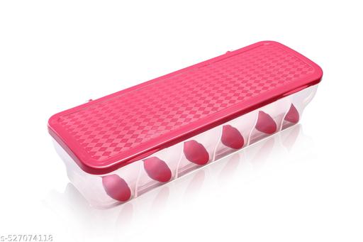  6-in-1 Masala Box for Kitchen, Airtight BPA-Free Plastic 6 Section Storage Container with 6 Spoons, 1800 ml Transparent Pickle Box for Spices, Dry Fruits, Snack (Pack of 1) (pink) - Royal Basket