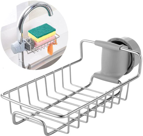 Kitchen Steel Sink Organiser – Stainless Steel Faucet Mounted Sponge Holder