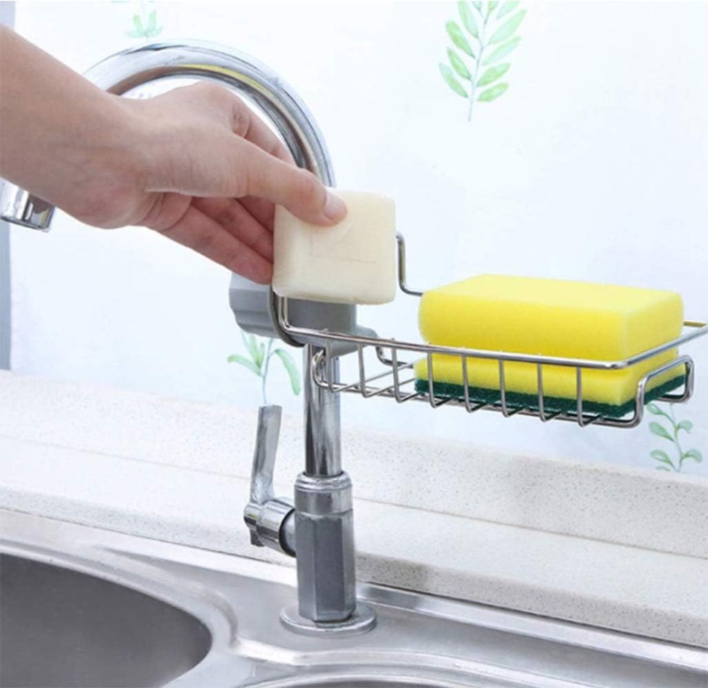 Kitchen Steel Sink Organiser – Stainless Steel Faucet Mounted Sponge Holder - Mehrlux 