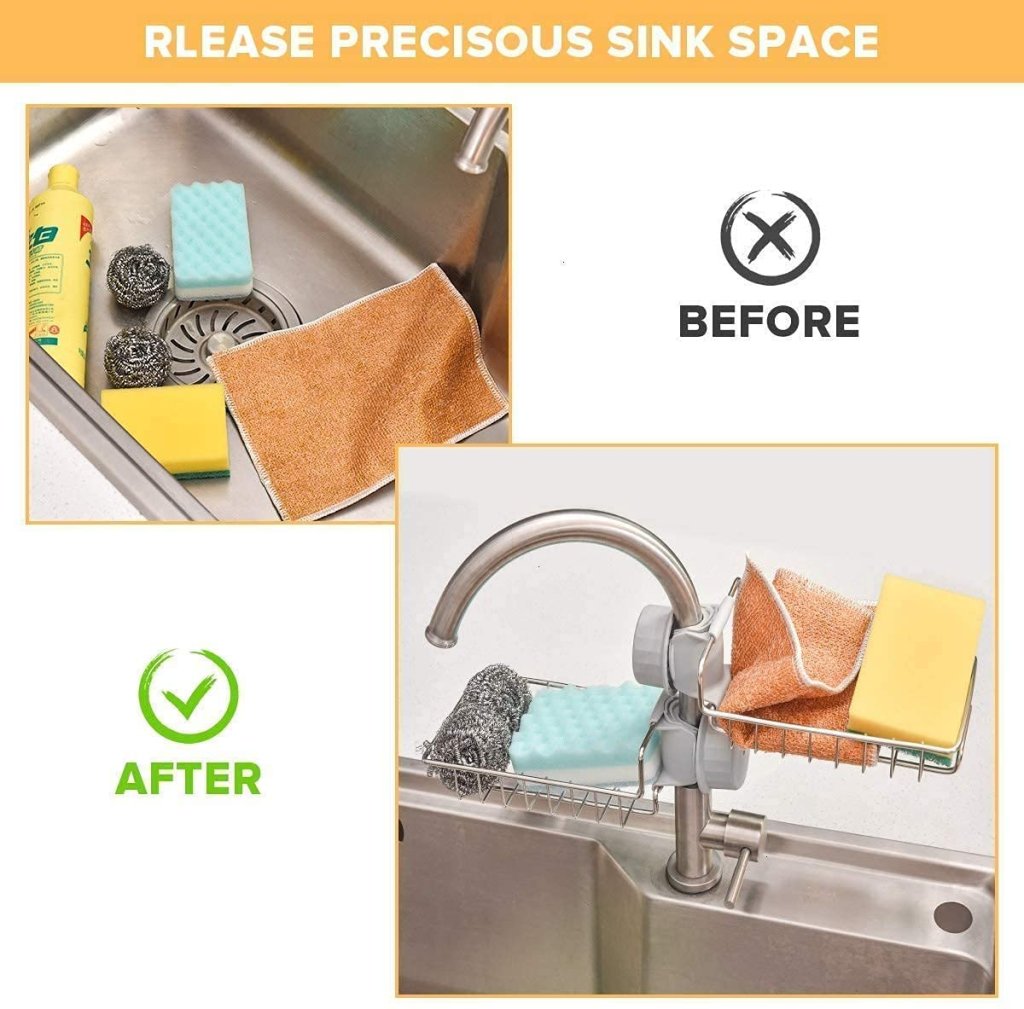 Kitchen Steel Sink Organiser – Stainless Steel Faucet Mounted Sponge Holder - Mehrlux 
