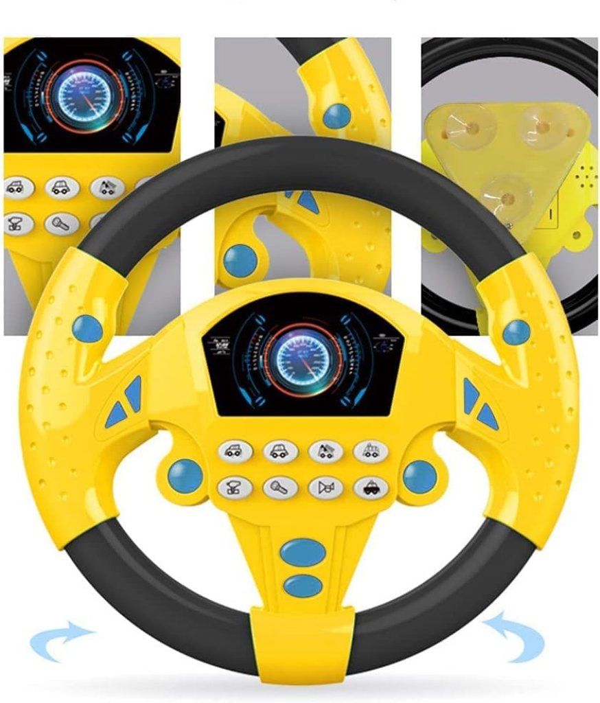 Kids Steering Wheel Toy Car Driving Simulator with Sound & Lights, Interactive Pretend Play Driving Toy for Toddlers, Musical Steering Wheel for Car Seat Stroller Travel Toy - Mehrlux 