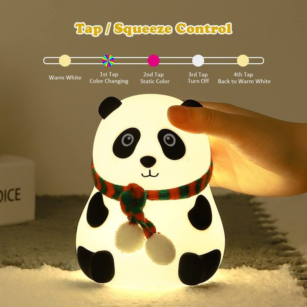Rechargeable Night Panda Lamp, anda Touch Soft Silicone Lamp, 7 Colour Changing Light Non-Slip Base Perfect For Kids Bedroom, Birthday Gift for Girls and Boys - Mehrlux 
