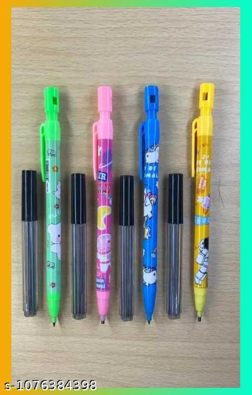 PACK OF 4 PCS , 2 mm Pencil Pack 4 with Led , Fancy Cartoon Printed Mechanical Pencils with Lead Refills Box for Kids Birthday Party Return Gifts - My Health Plan