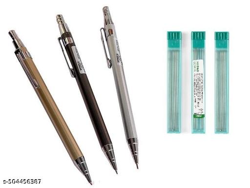 Definite Art 3pc 0.5mm Mechanical Pencil Set full Metal Body & 30 Extra 0.5mm Leads; Ideal for Writing, Sketching, Drawing, Architecture etc - My Health Plan