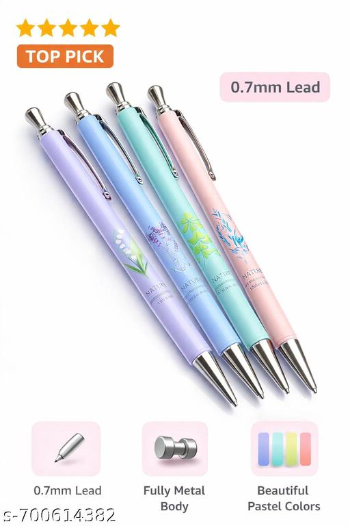 Art Metal Body Nature Print Pastel Body Mechanical Pencils 0.7 MM Lead Pencil Click Mechanical Pencil for Kids Students Boys Girls Stylish Pencils (Pack of 4 Pencils) - My Health Plan