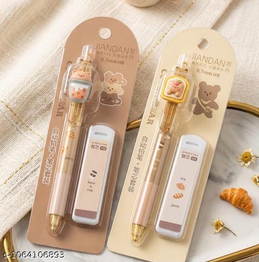 3D Character Toppers Mechanical Pencil - Cute 0.7mm HB Refillable Lead Pen for Kids, Students, School, Office, Writing, Drawing & Sketching (Pack of 2) - My Health Plan