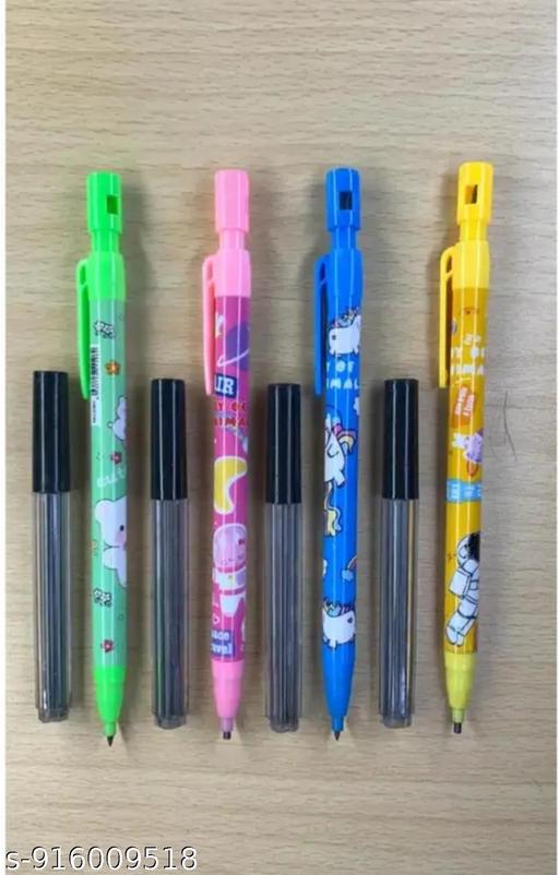 NILKANTH ENTERPRISE , PAKE OF 4 PCS, 2 mm Pencil Pack 4 with Led, Fancy Cartoon Printed Mechanical Pencils with Lead Refills Box for Kids Birthday Party Return Gifts. - My Health Plan