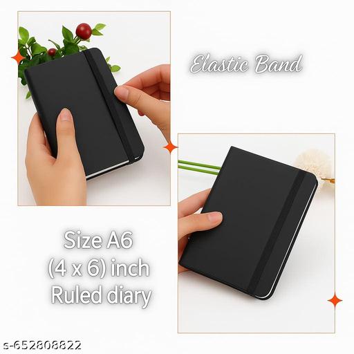 AccuPrints A6 Hard Bound Diary Size 6 x 4.2 inches with 160 Pages | Notebook Diary with Elastic Lock PU Leather Pocket Diary for Office (Black) - My Health Plan