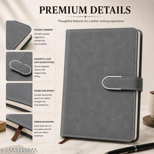 Grey A5 Diary Notebook 192 Pages 80 GSM With Magnetic Closure And Ribbon Bookmark - My Health Plan