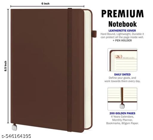 Executive A5 Diary Notebook with Pen Holder A5 Note Book Single Rule 200 Pages  (Brown) - My Health Plan