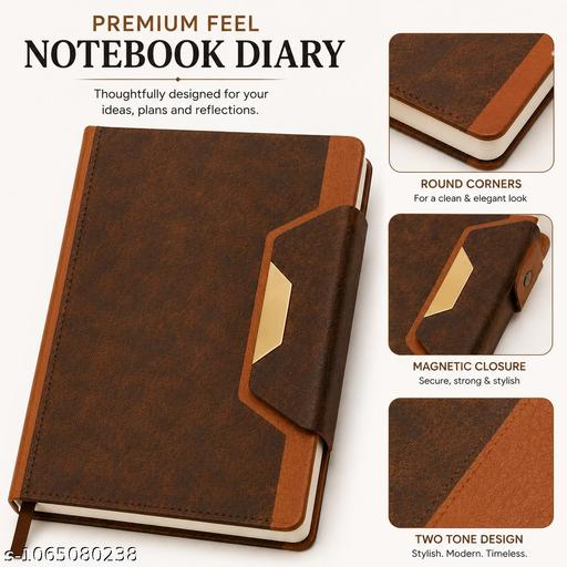 Brown A5 Premium Diary Notebook 192 Pages With Two Tone Cover Magnetic Closure And Ribbon Bookmark - My Health Plan