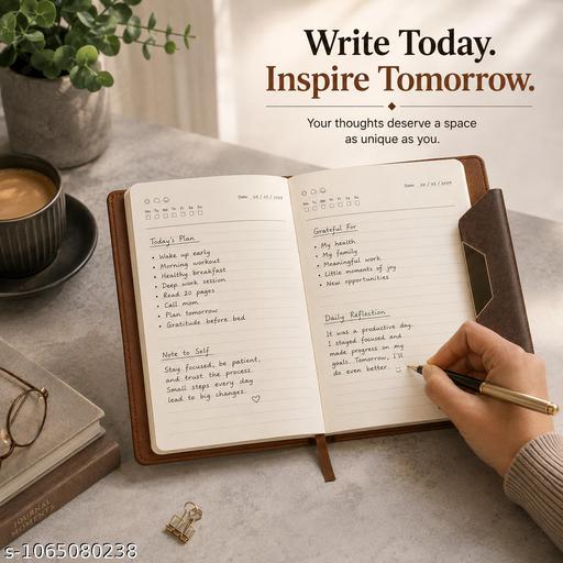 Brown A5 Premium Diary Notebook 192 Pages With Two Tone Cover Magnetic Closure And Ribbon Bookmark - My Health Plan