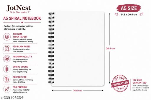 Spiral Printed Notebook with White Unruled Plane Pages,Spiral Bound Spiral Printed Unruled Diary notebooks for Girls Stylish Pages :100 (Size :A5) - My Health Plan