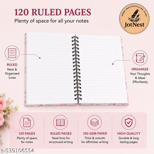 Spiral Printed Notebook with White Unruled Plane Pages,Spiral Bound Spiral Printed Unruled Diary notebooks for Girls Stylish Pages :100 (Size :A5) - My Health Plan