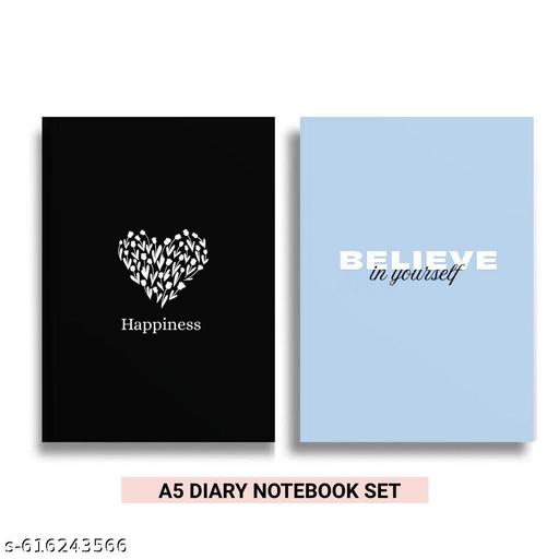 A5 Size Cute Spiral Diary Set for Girls with Plain Pages , Aesthetic Daily Use Notebook set of 2 for School, College, and Personal Writing - My Health Plan