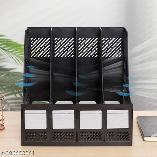 (Multicolor) Desktop Magazine Holder Desk File Organizer 4 Compartments | Plastic Vertical File Dividers Book Holder & Cabinet Document Storage Rack (Multi Colour), Step Shelf - My Health Plan