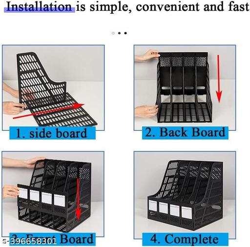 (Multicolor) Desktop Magazine Holder Desk File Organizer 4 Compartments | Plastic Vertical File Dividers Book Holder & Cabinet Document Storage Rack (Multi Colour), Step Shelf - My Health Plan
