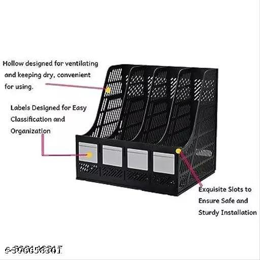 (Multicolor) Desktop Magazine Holder Desk File Organizer 4 Compartments | Plastic Vertical File Dividers Book Holder & Cabinet Document Storage Rack (Multi Colour), Step Shelf - My Health Plan