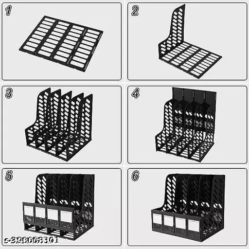(Multicolor) Desktop Magazine Holder Desk File Organizer 4 Compartments | Plastic Vertical File Dividers Book Holder & Cabinet Document Storage Rack (Multi Colour), Step Shelf - My Health Plan