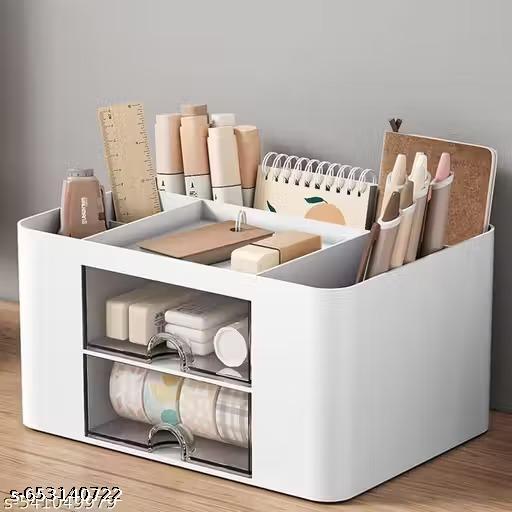Desk Organizer Set - Premium Storage Solution for Office, Home, and School Supplies - Includes 3 Compartments, 2 Drawers, Pencil Holders, Sticky Note Tray, and Marker Organizer – White - My Health Plan