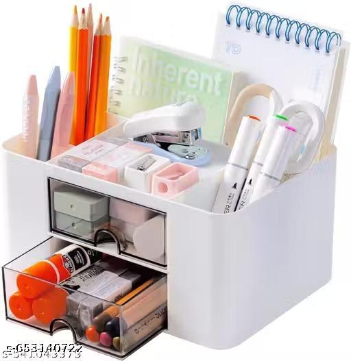 Desk Organizer Set - Premium Storage Solution for Office, Home, and School Supplies - Includes 3 Compartments, 2 Drawers, Pencil Holders, Sticky Note Tray, and Marker Organizer – White - My Health Plan
