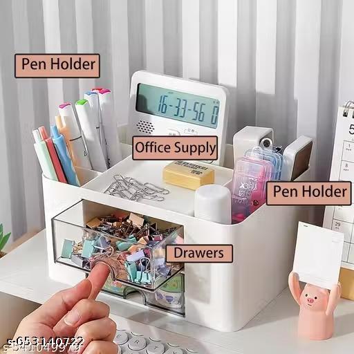 Desk Organizer Set - Premium Storage Solution for Office, Home, and School Supplies - Includes 3 Compartments, 2 Drawers, Pencil Holders, Sticky Note Tray, and Marker Organizer – White - My Health Plan