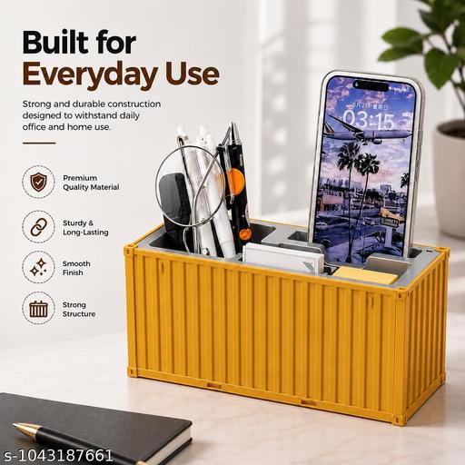 Zollyss Container Style Desk Organizer with 4 Compartments, Pen Pencil Holder for Office, School & Home, Desktop Stationery Storage Box, - My Health Plan