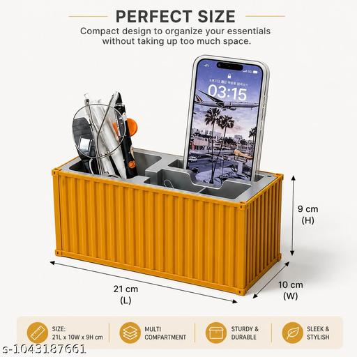 Zollyss Container Style Desk Organizer with 4 Compartments, Pen Pencil Holder for Office, School & Home, Desktop Stationery Storage Box, - My Health Plan