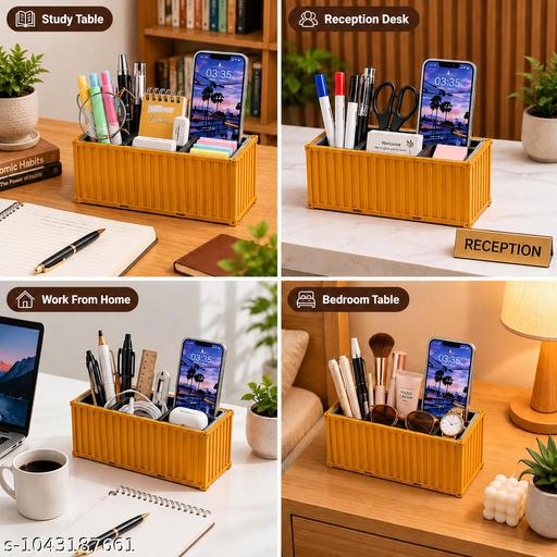Zollyss Container Style Desk Organizer with 4 Compartments, Pen Pencil Holder for Office, School & Home, Desktop Stationery Storage Box, - My Health Plan