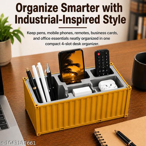 Zollyss Container Style Desk Organizer with 4 Compartments, Pen Pencil Holder for Office, School & Home, Desktop Stationery Storage Box, - My Health Plan