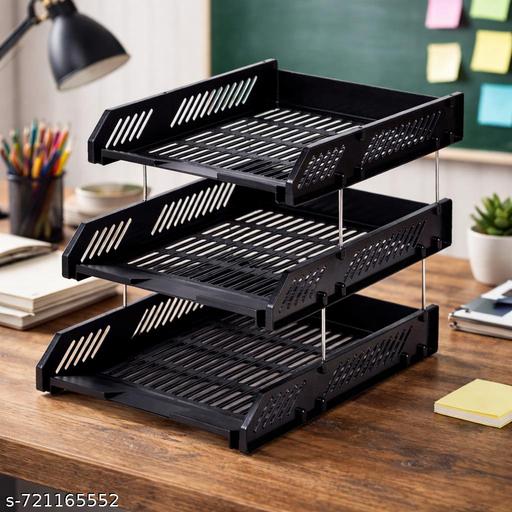 Office Desktop Tray Rack | 3 Layer Mesh Desk Organizer for A4 Papers, Documents, and Files | ABS Plastic Desk Organizer Tray for Office | Durable Letter Tray Holder - File Rack for Office Use(Pack of 1) - My Health Plan