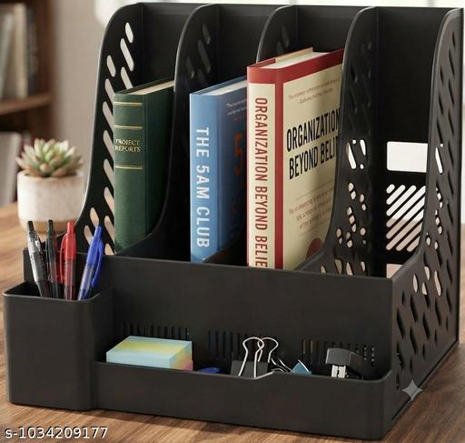 4 Section Plastic File Organizer with Pen Holder for Office Desk - My Health Plan