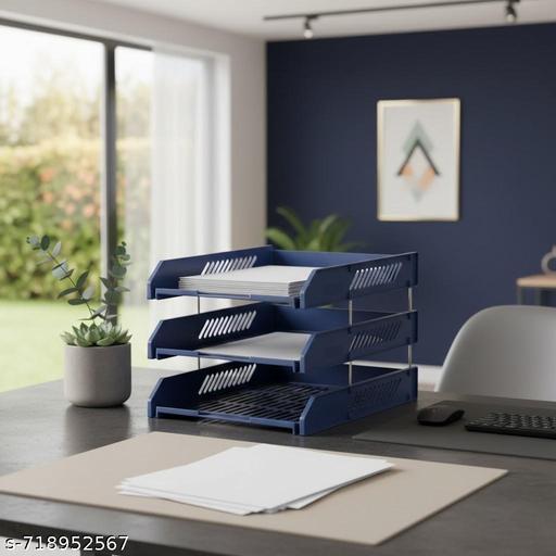 Office Desktop Tray Rack | 3 Layer Mesh Desk Organizer for A4 Papers, Documents, and Files | ABS Plastic Desk Organizer Tray for Office | Durable Letter Tray Holder - File Rack for Office Use(Pack of 1) - My Health Plan