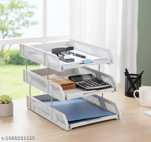Office Desktop Tray Rack | 3 Layer Mesh Desk Organizer for A4 Papers, Documents, and Files | ABS Plastic Desk Organizer Tray for Office | Durable Letter Tray Holder - File Rack for Office Use(Pack of 1) - My Health Plan