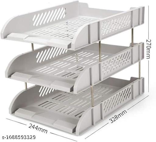 Office Desktop Tray Rack | 3 Layer Mesh Desk Organizer for A4 Papers, Documents, and Files | ABS Plastic Desk Organizer Tray for Office | Durable Letter Tray Holder - File Rack for Office Use(Pack of 1) - My Health Plan