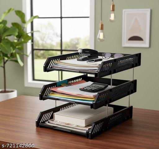 Office Desktop Tray Rack | 3 Layer Mesh Desk Organizer for A4 Papers, Documents, and Files | ABS Plastic Desk Organizer Tray for Office | Durable Letter Tray Holder - File Rack for Office Use(Pack of 1) - My Health Plan