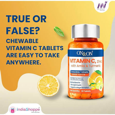 VITAMIN C CHEWABLE TABLETS  |  തിളങ്ങുന്ന ചർമ്മം . ആരോഗ്യമുള്ള സന്ധികൾ ശക്തമായ പ്രതിരോധ സംവിധാനങ്ങൾ എന്നിവയെ പിന്തുണക്കുന്നതിനാണ് . വിറ്റാമിൻ c ചർമ്മത്തിന്റെയും സന്ധികളുടെയും ആരോഗ്യത്തിനു കൊളാജൻ ഉൽപാദനത്തെ സഹായിക്കുന്നു . അതെസമയം സിങ്ക് രോഗപ്രതിരോധ പ്രവർത്തനവും മൊത്തത്തിലുള്ള ചൈതന്യവും വർധിപ്പിക്കുന്നു . സമ്പന്നമായ ആന്റി ഒക്സിടന്റായ അംല ശരീരത്തെ പുനരുജ്ജീവിപ്പിക്കുന്നു , മഞ്ഞളിന്റെ ആൻറീ ഇൻഫ് ലമേറ്ററി  ഗുണങ്ങൾ സംയുക്ത സുഖവും ചലനവും പ്രോത്സാഹിപ്പിക്കുന്നു . - My Health Plan